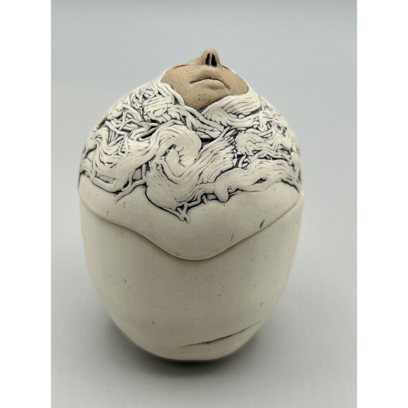1993 Jude Holdsworth Studio Pottery one Face Lidded Box Late Century - Picture 2 of 14